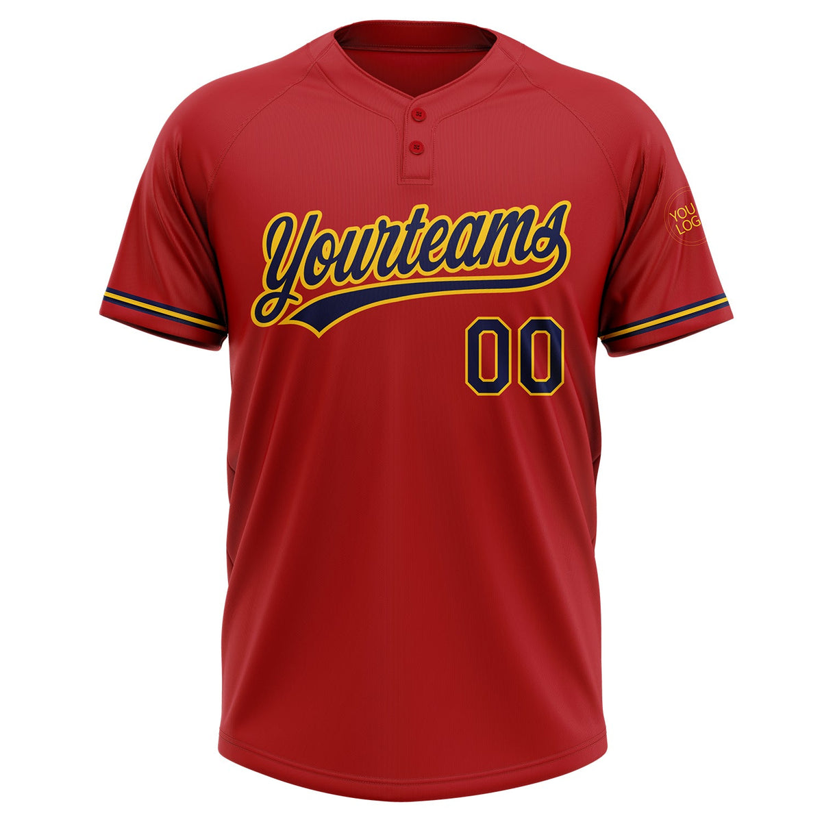 Custom Red Navy-Yellow Two-Button Unisex Softball Jersey Limited