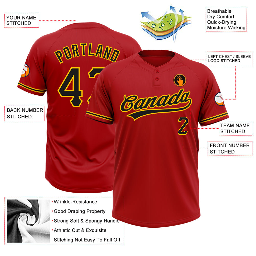 Custom Red Black-Yellow Two-Button Unisex Softball Jersey Limited