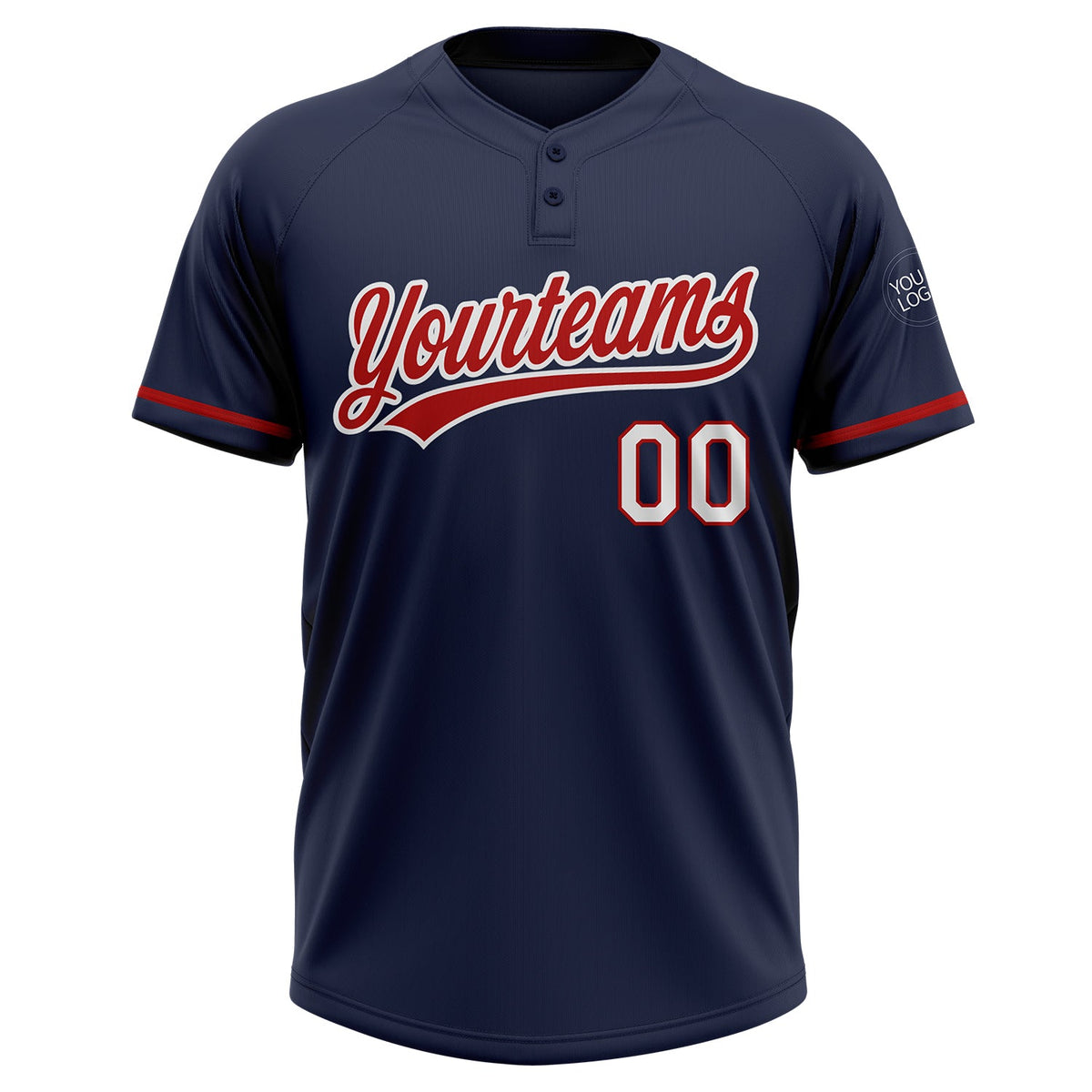 Custom Navy Red-White Two-Button Unisex Softball Jersey Limited