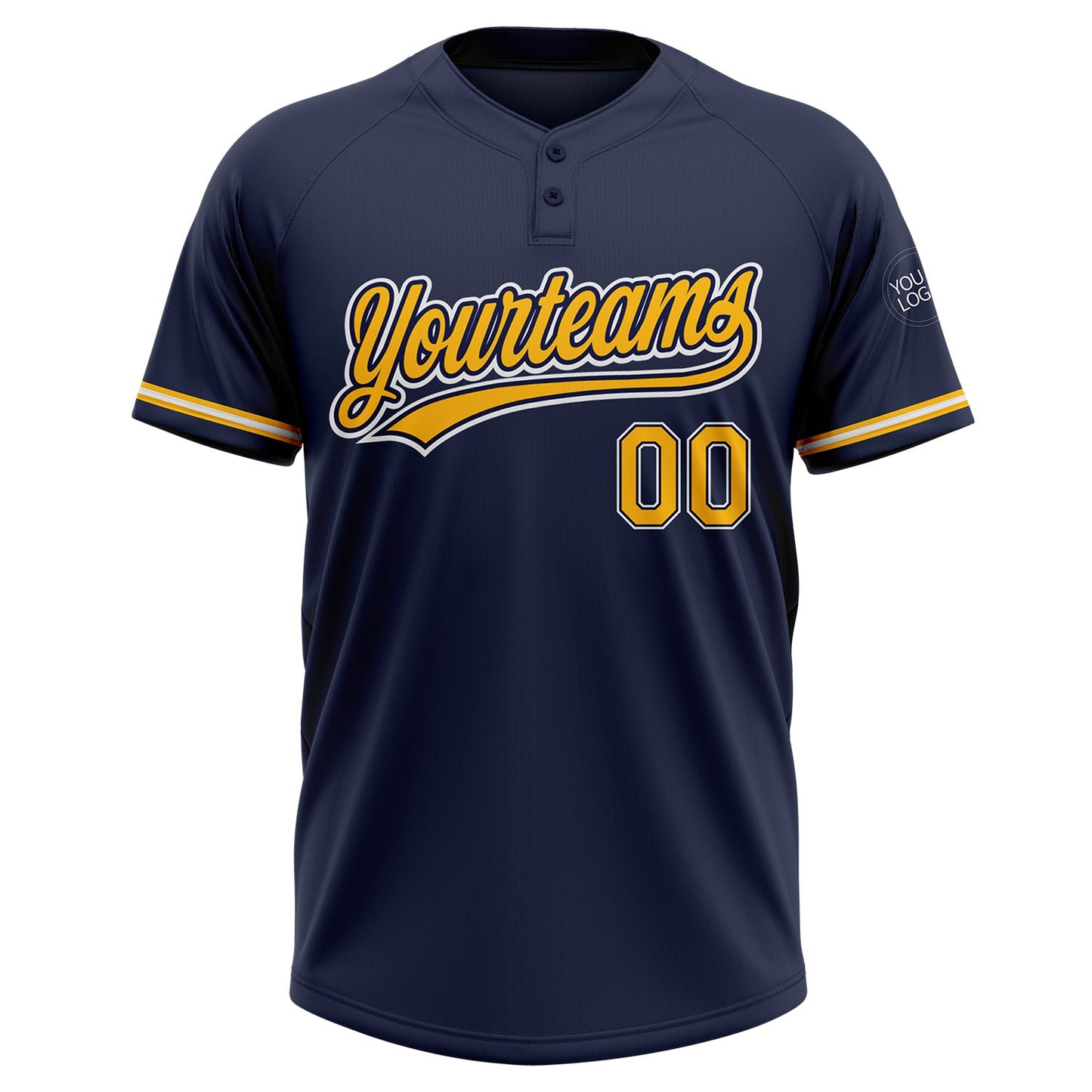 Custom Navy Gold-White Two-Button Unisex Softball Jersey Limited