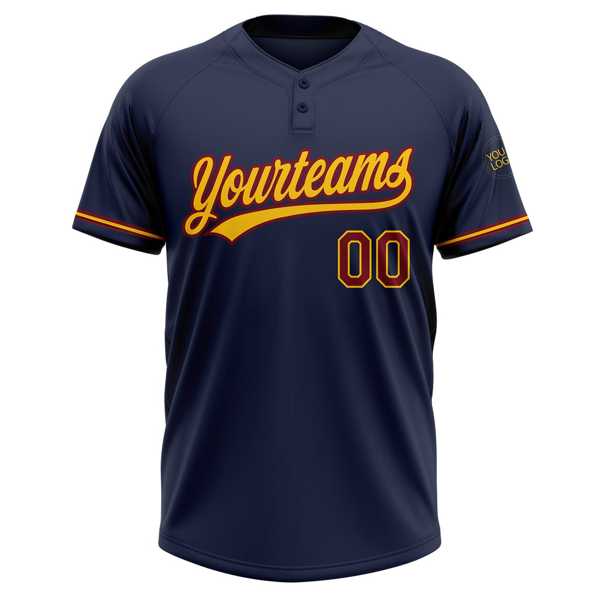 Custom Navy Crimson-Yellow Two-Button Unisex Softball Jersey Limited