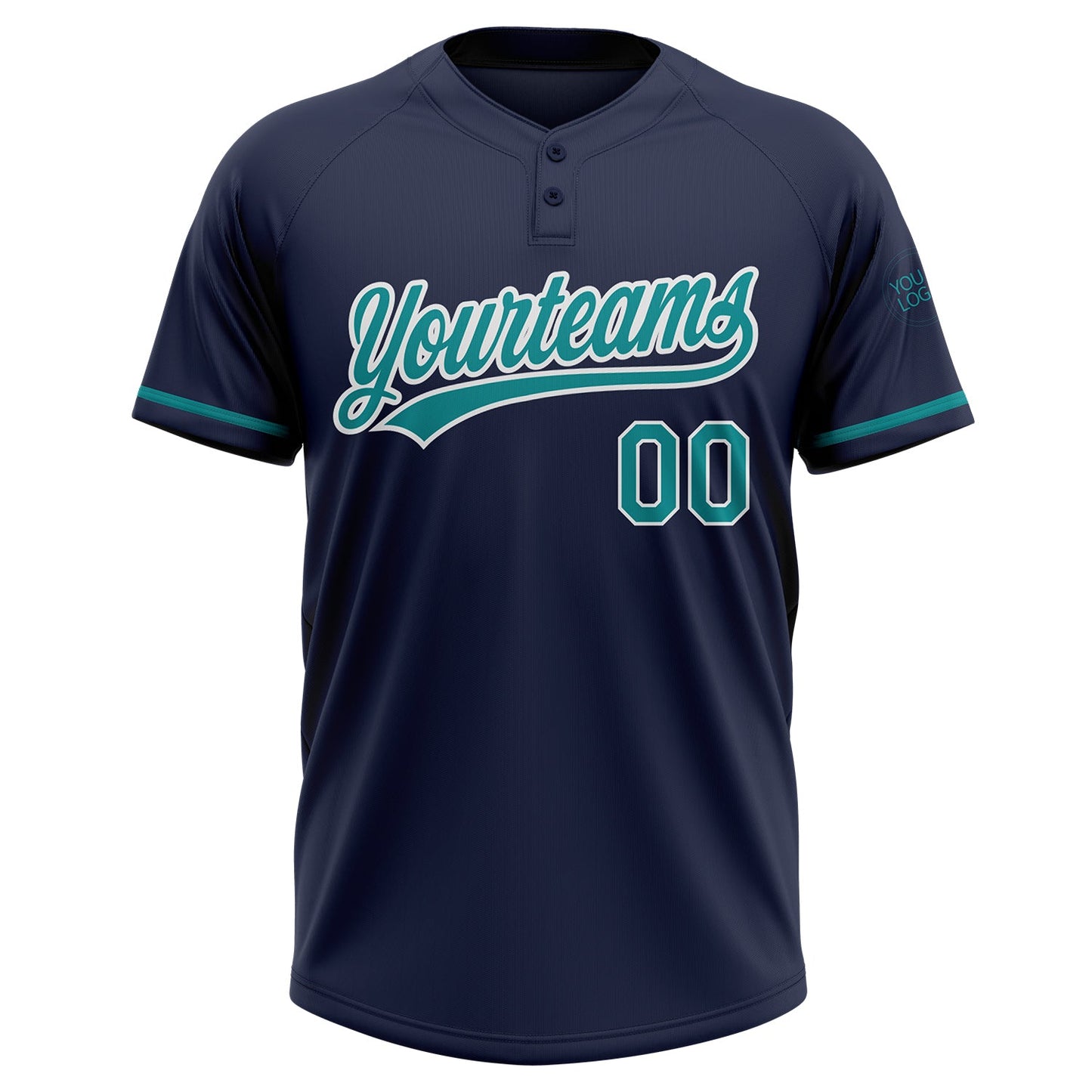 Custom Navy Teal-White Two-Button Unisex Softball Jersey Limited