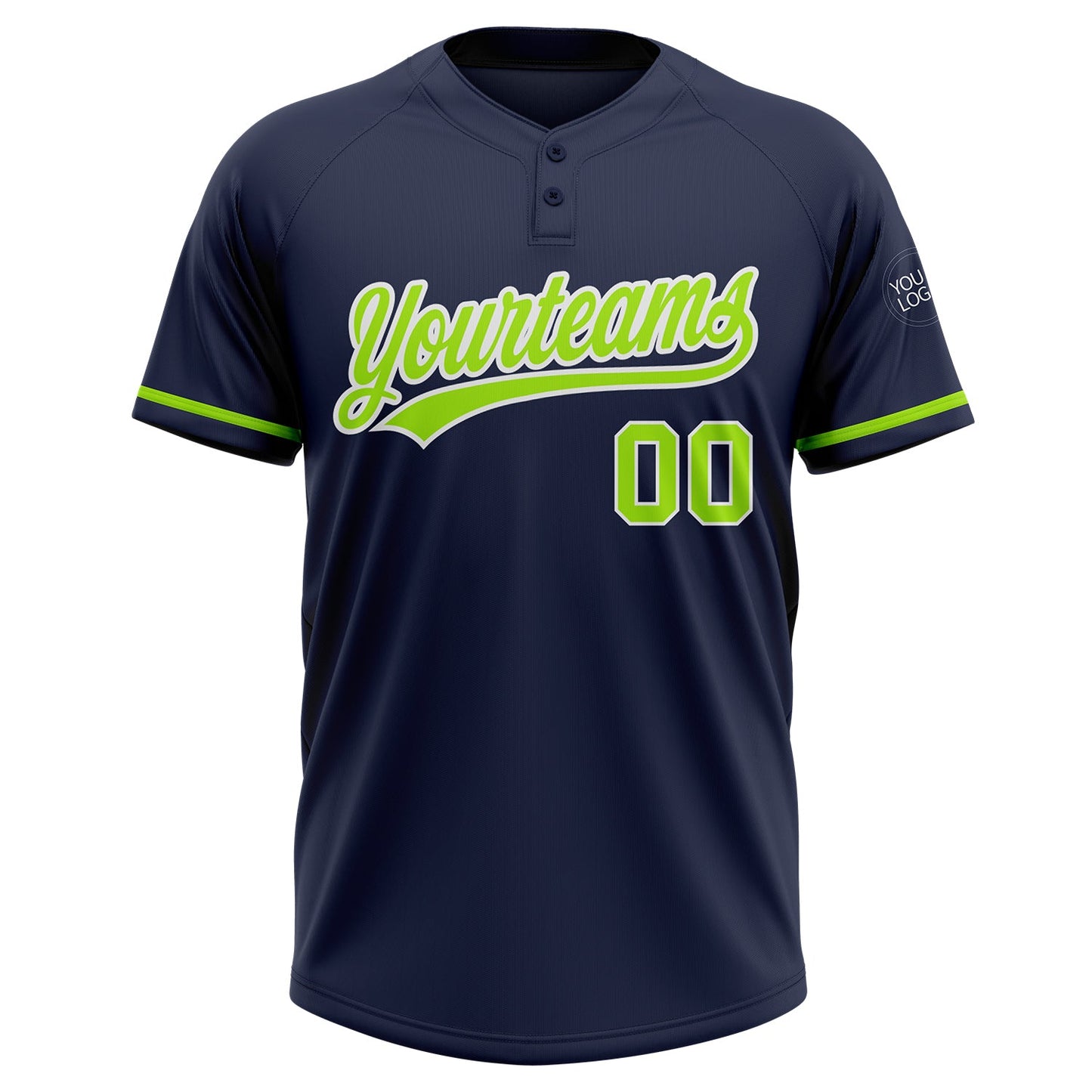 Custom Navy Neon Green-White Two-Button Unisex Softball Jersey Limited