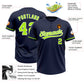 Custom Navy Neon Green-White Two-Button Unisex Softball Jersey Limited