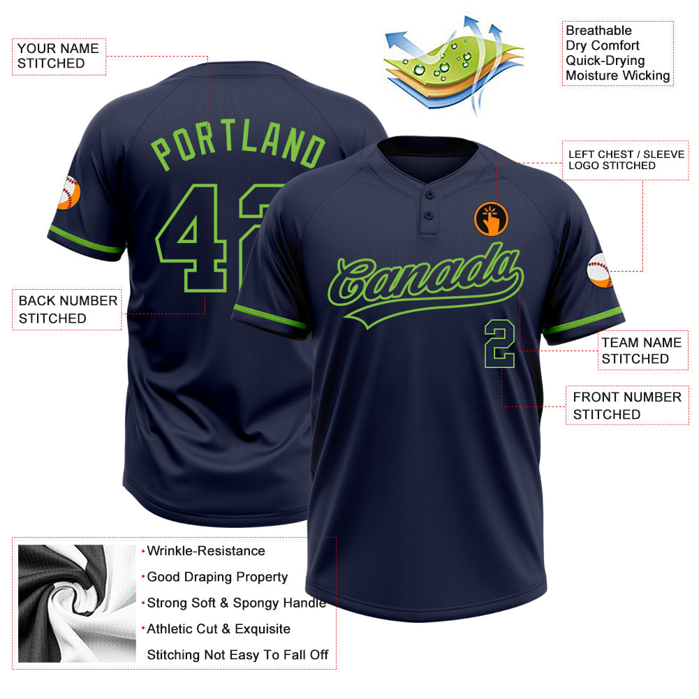 Custom Navy Navy-Neon Green Two-Button Unisex Softball Jersey Limited