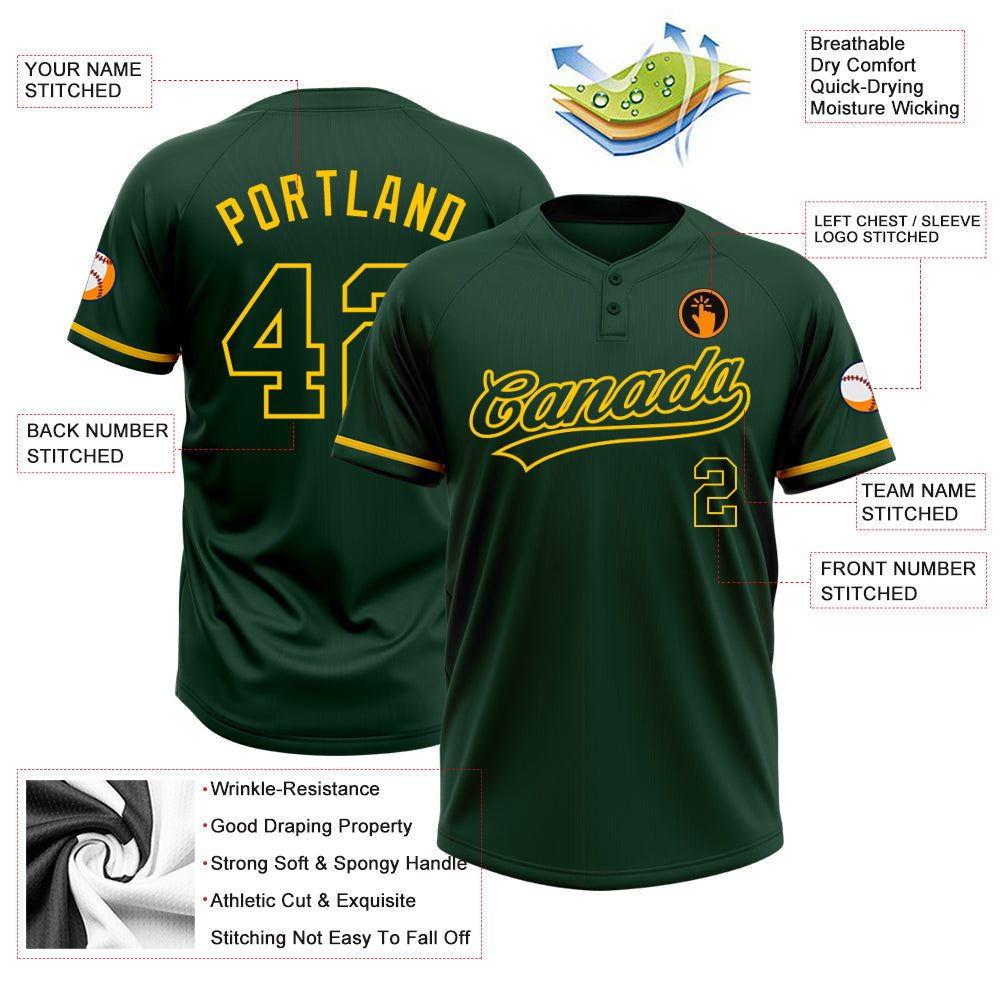 Custom Green Green-Yellow Two-Button Unisex Softball Jersey Limited