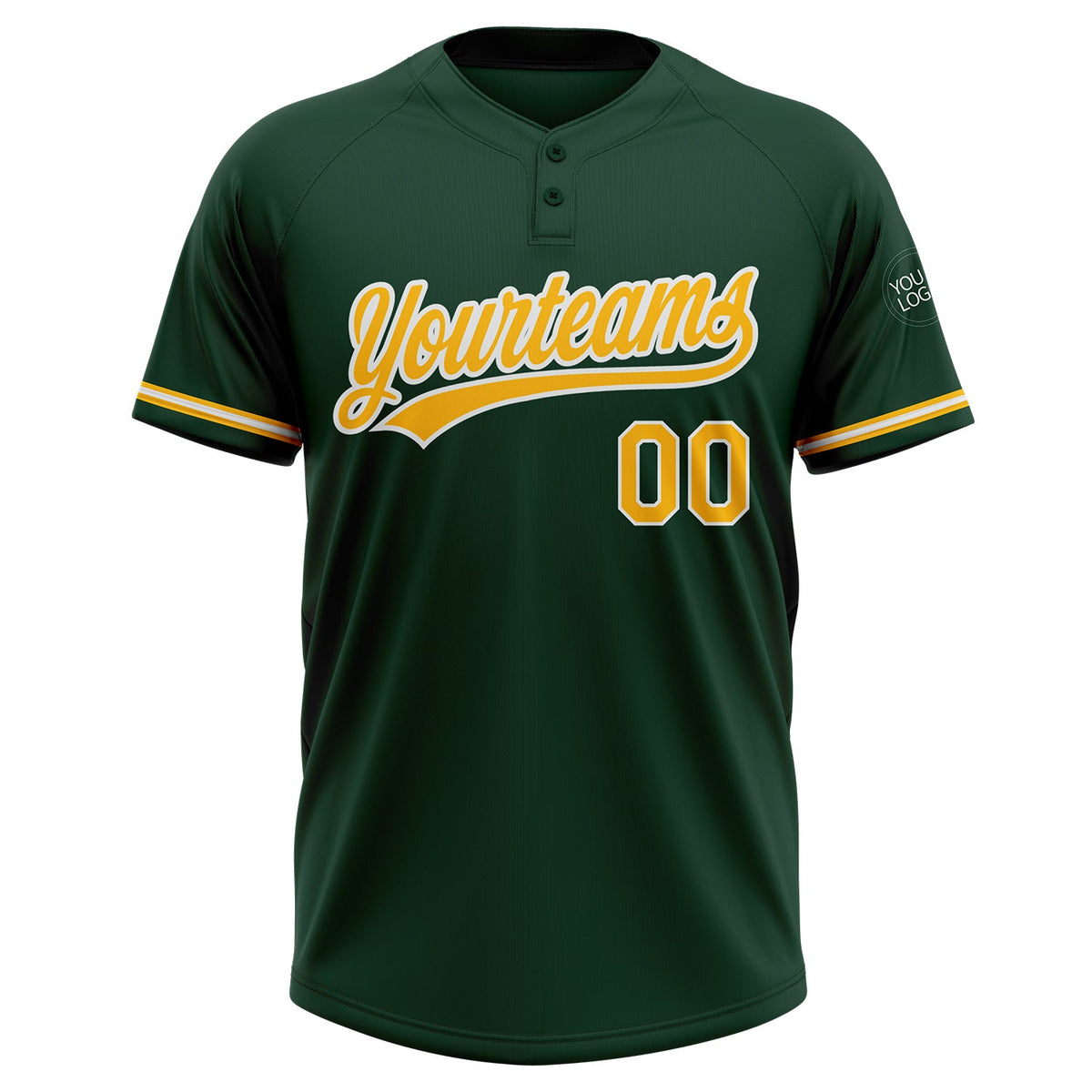 Custom Green Gold-White Two-Button Unisex Softball Jersey Limited