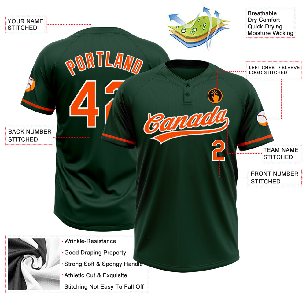 Custom Green Orange-White Two-Button Unisex Softball Jersey Limited