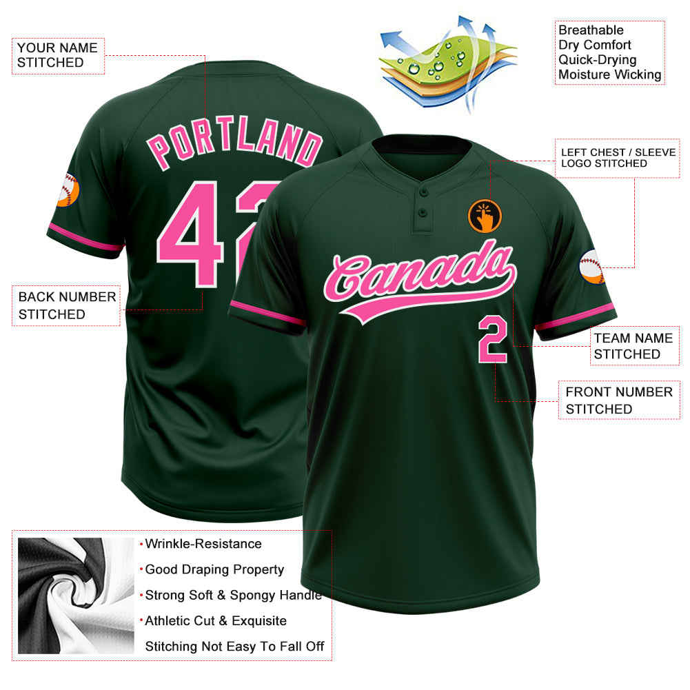 Custom Green Pink-White Two-Button Unisex Softball Jersey Limited