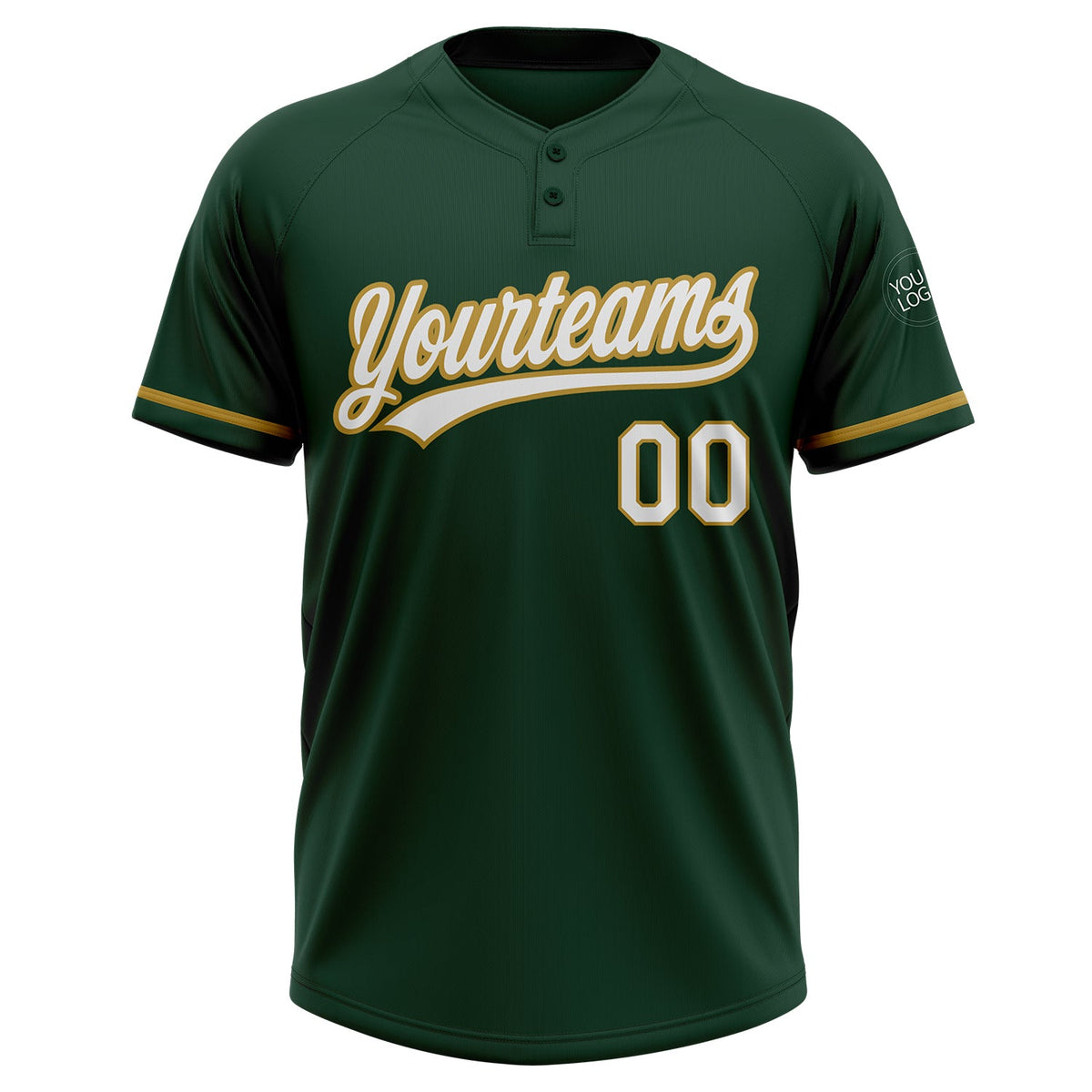 Custom Green White-Old Gold Two-Button Unisex Softball Jersey Limited