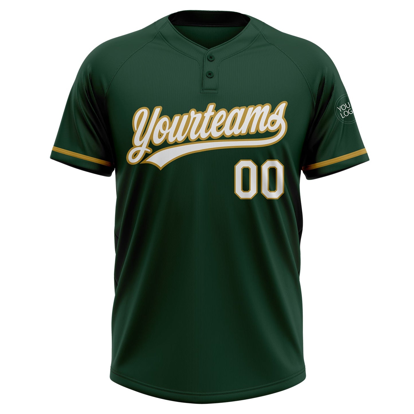 Custom Green White-Old Gold Two-Button Unisex Softball Jersey Limited