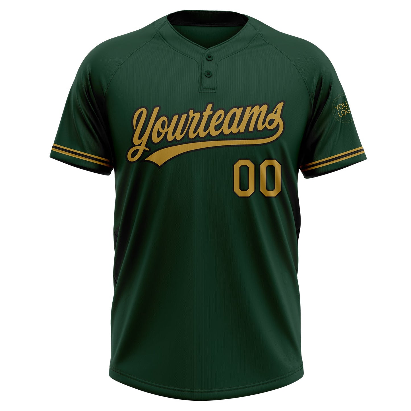Custom Green Old Gold-Black Two-Button Unisex Softball Jersey Limited