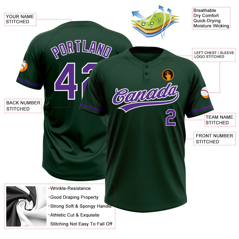 Custom Green Purple-White Two-Button Unisex Softball Jersey Limited