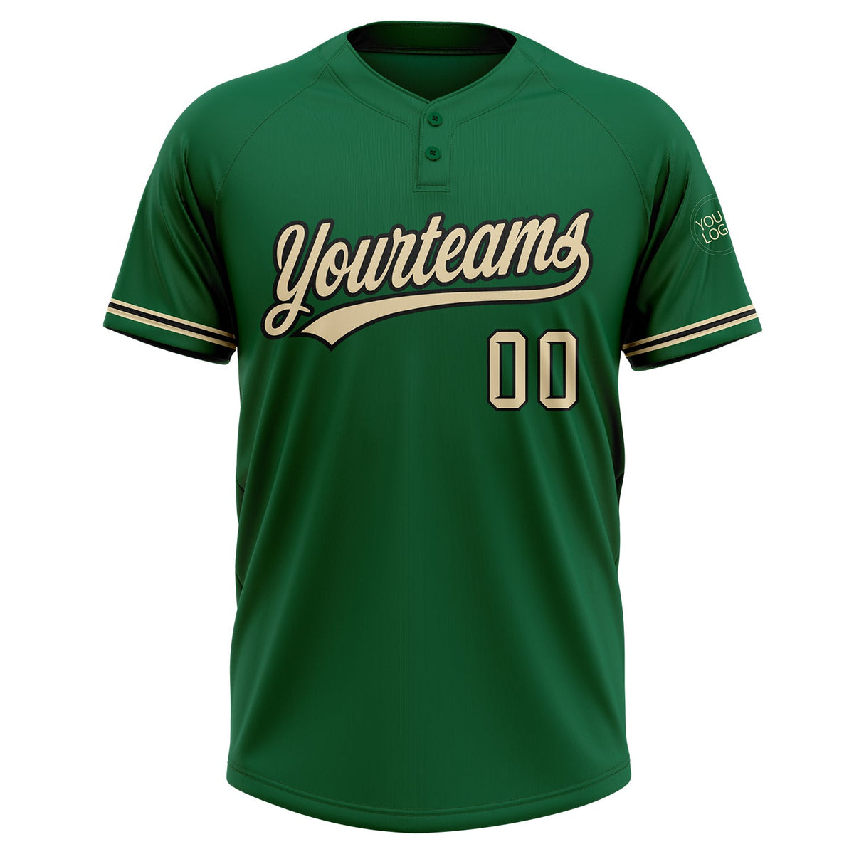 Custom Kelly Green City Cream-Black Two-Button Unisex Softball Jersey Limited