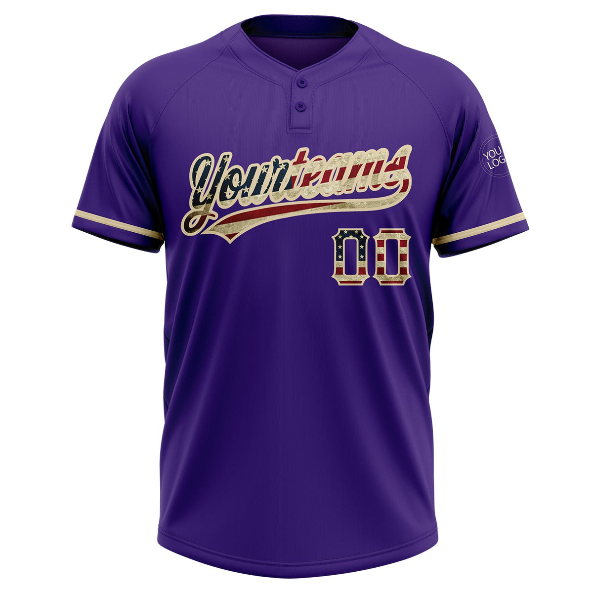 Custom Purple Vintage USA Flag-City Cream Two-Button Unisex Softball Jersey Limited