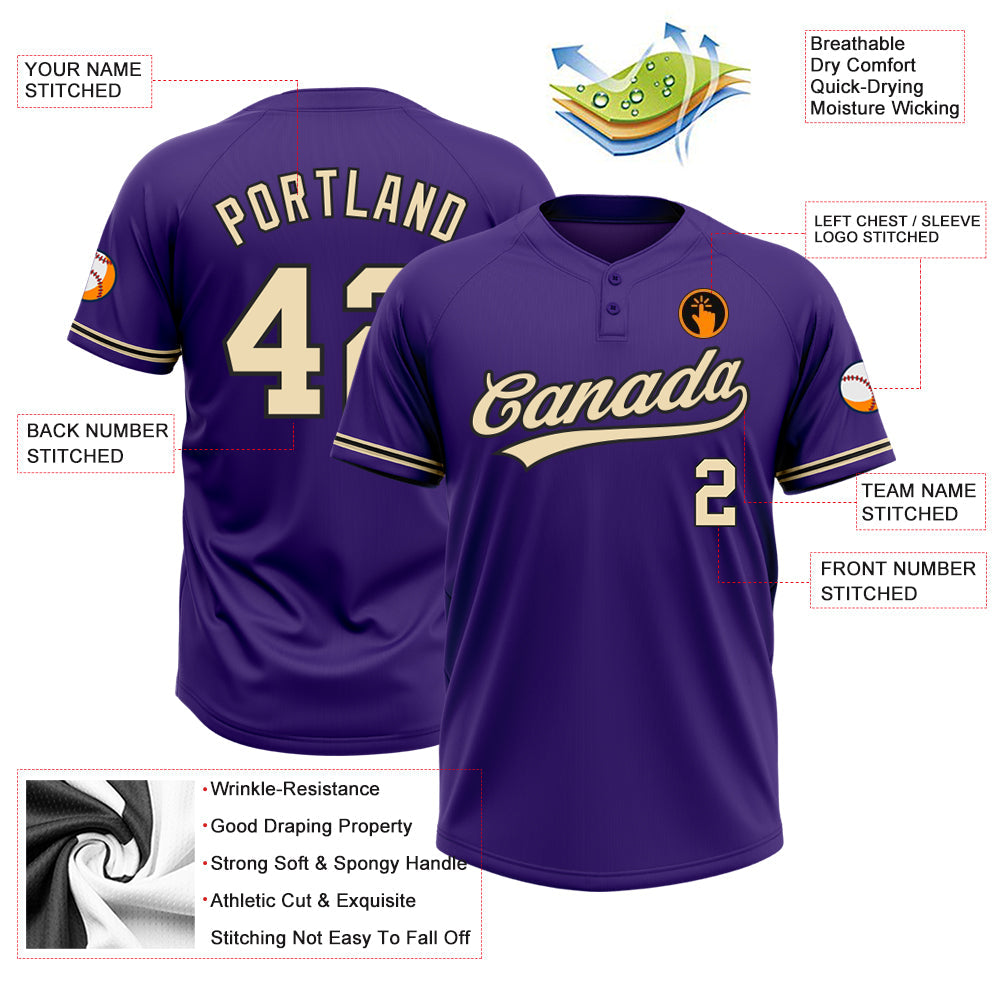 Custom Purple City Cream-Black Two-Button Unisex Softball Jersey Limited