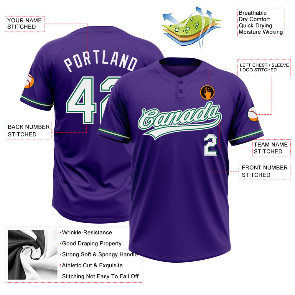 Custom Purple White-Kelly Green Two-Button Unisex Softball Jersey Limited