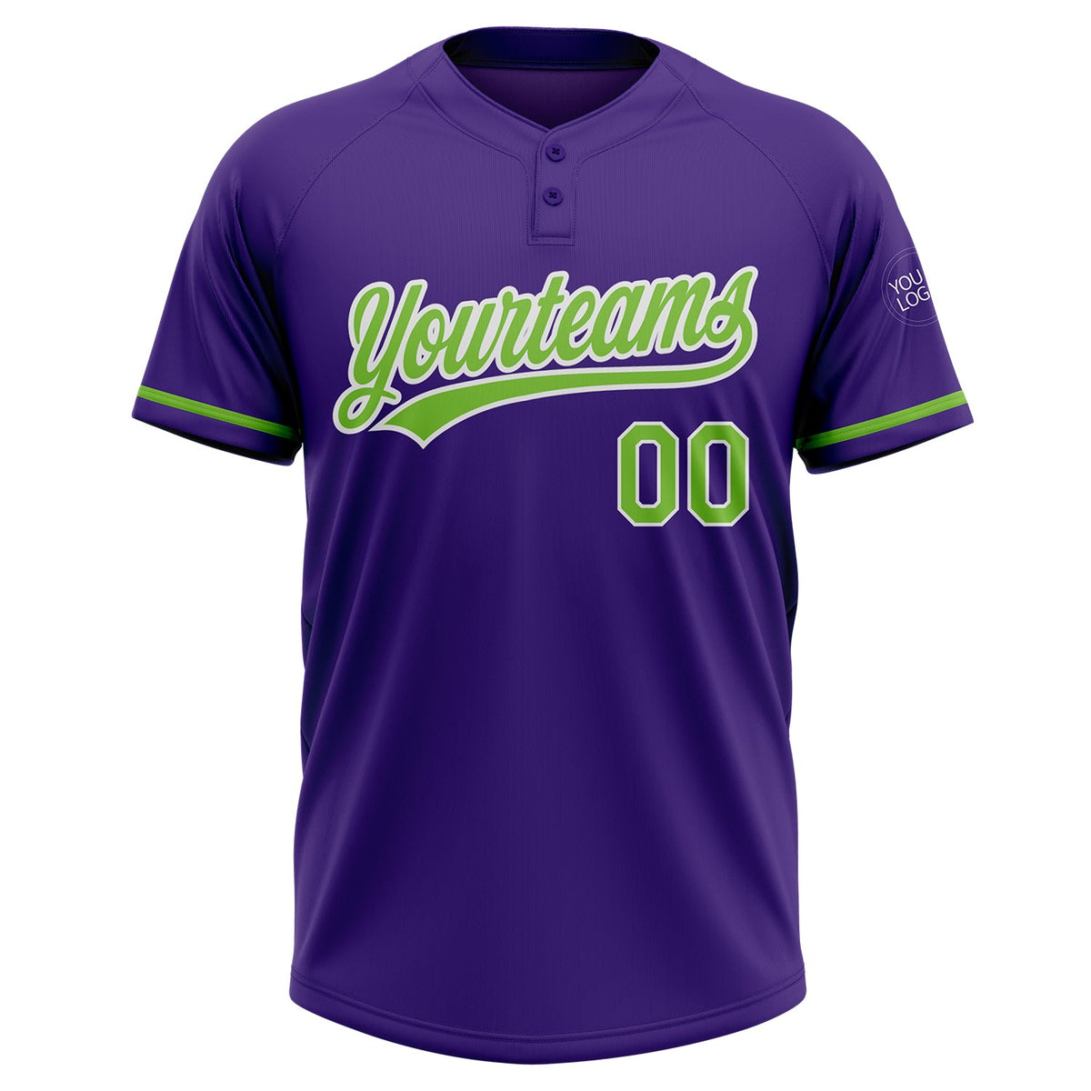 Custom Purple Neon Green-White Two-Button Unisex Softball Jersey Limited