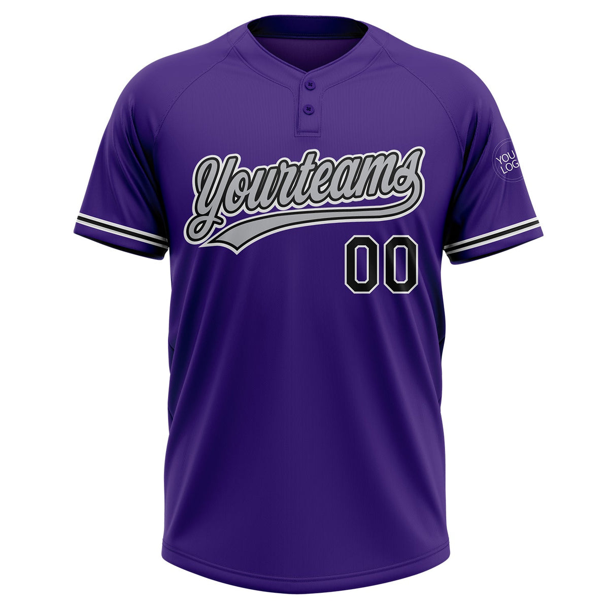 Custom Purple Black-White Two-Button Unisex Softball Jersey Limited