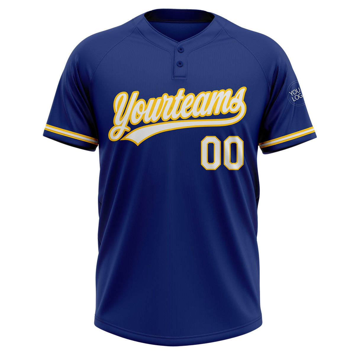 Custom Royal White-Yellow Two-Button Unisex Softball Jersey Limited