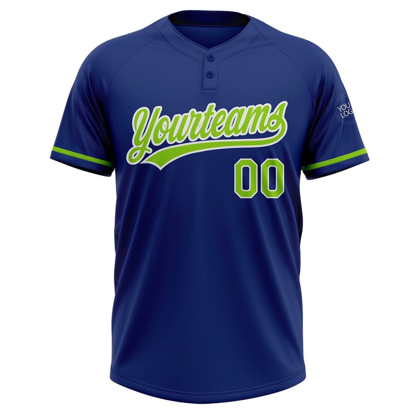 Custom Royal Neon Green-White Two-Button Unisex Softball Jersey Limited