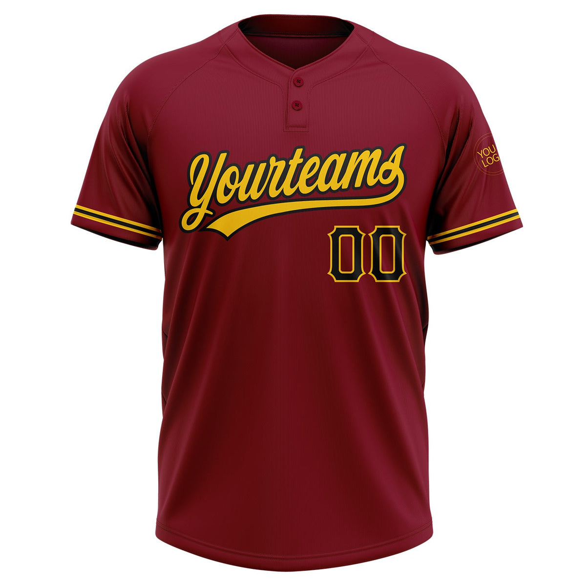 Custom Crimson Black-Yellow Two-Button Unisex Softball Jersey Limited