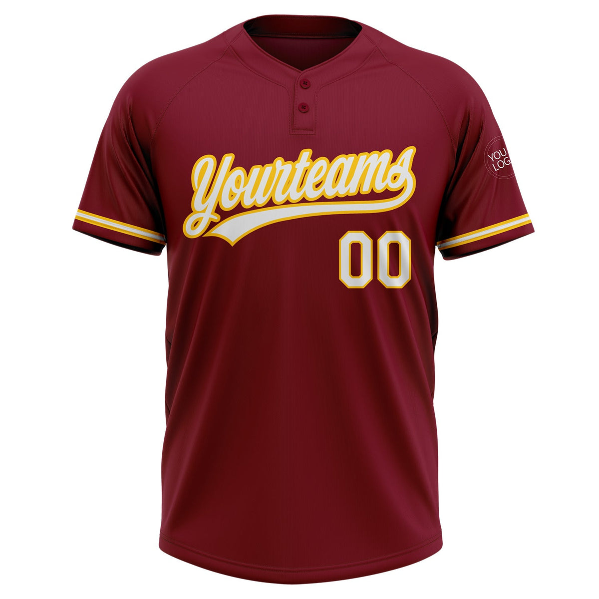 Custom Crimson White-Yellow Two-Button Unisex Softball Jersey Limited