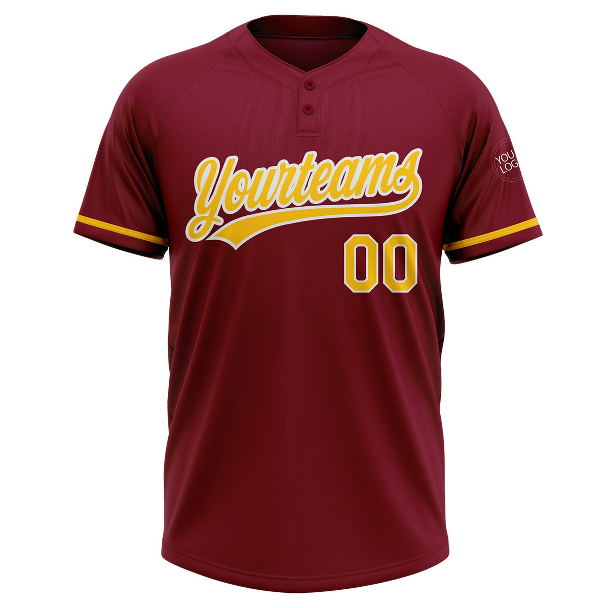 Custom Crimson Yellow-White Two-Button Unisex Softball Jersey Limited