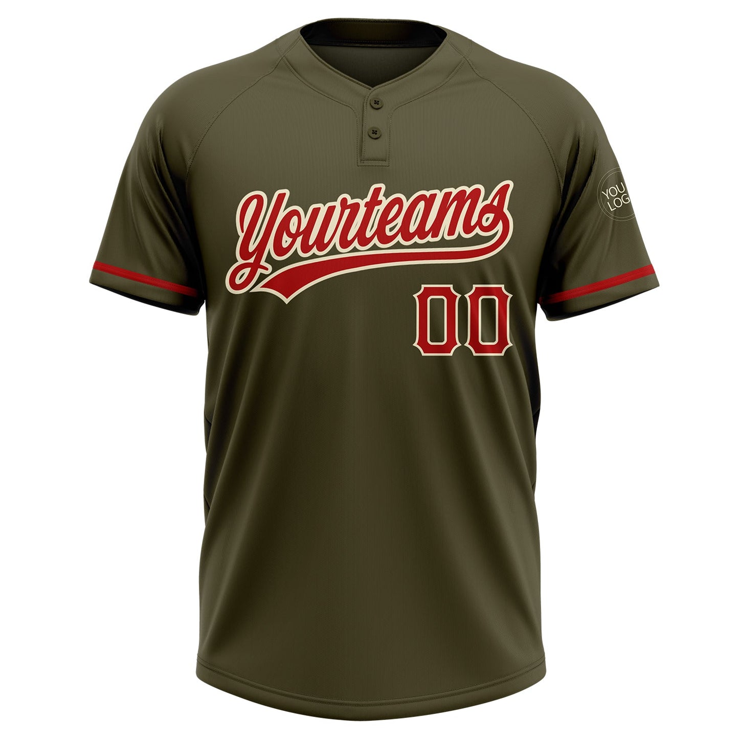 Custom Olive Red-Cream Salute To Service Two-Button Unisex Softball Jersey Limited