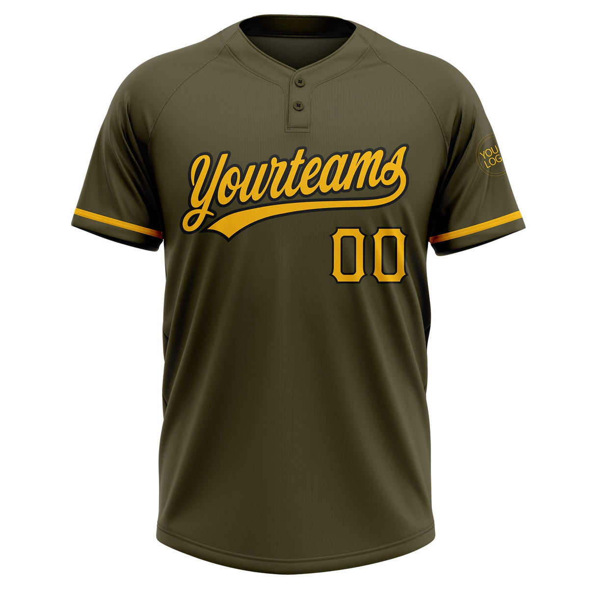 Custom Olive Gold-Black Salute To Service Two-Button Unisex Softball Jersey Limited