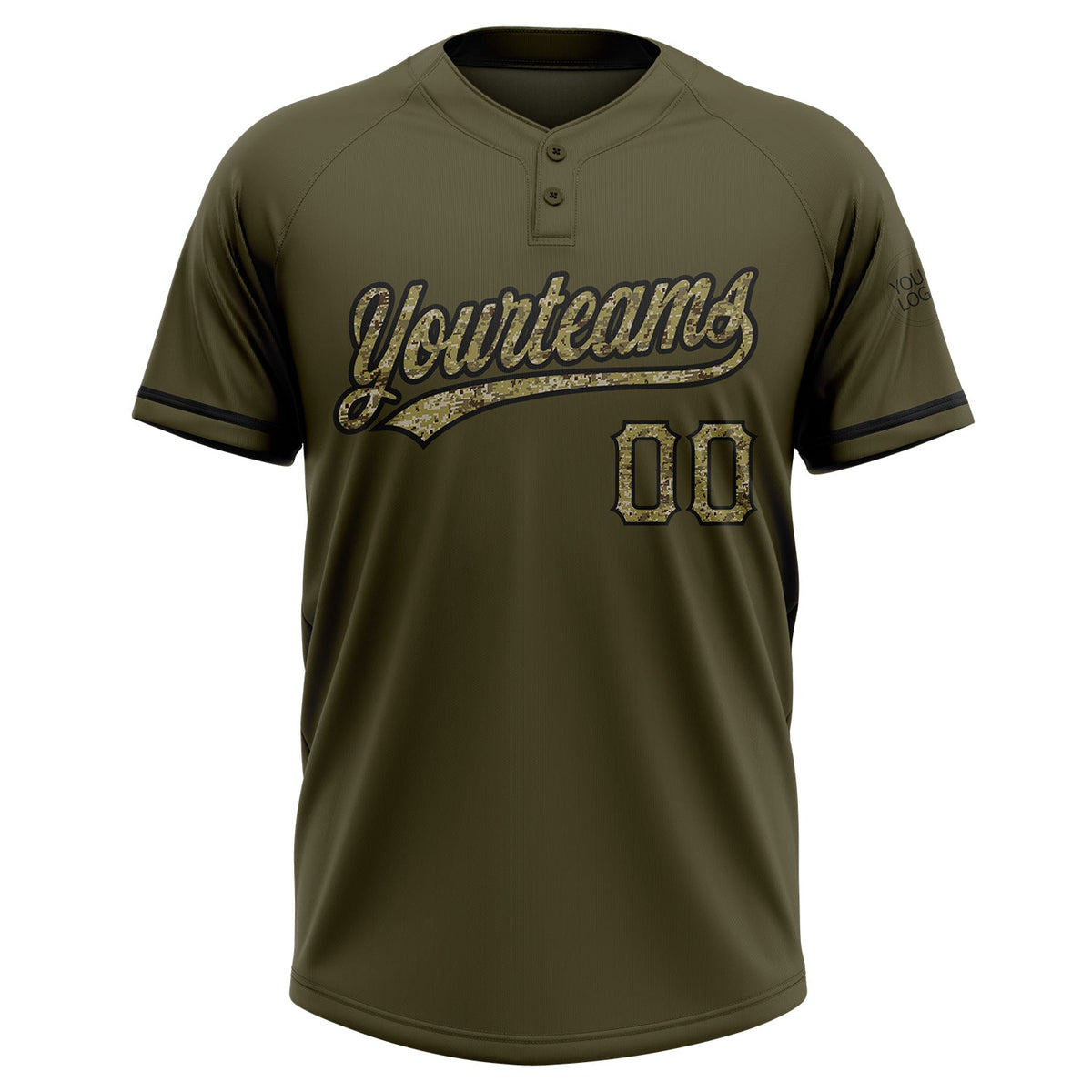 Custom Olive Camo-Black Salute To Service Two-Button Unisex Softball Jersey Limited