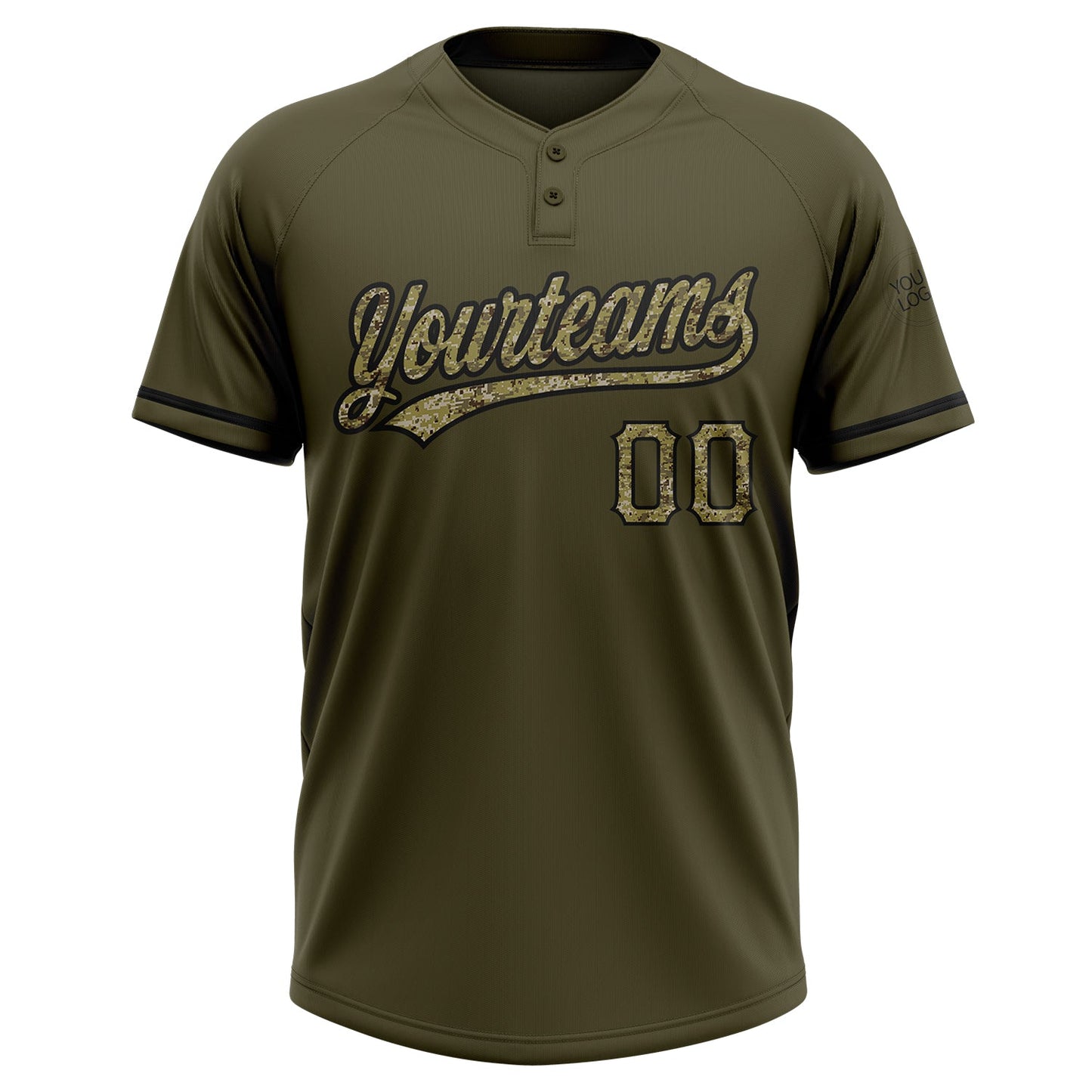 Custom Olive Camo-Black Salute To Service Two-Button Unisex Softball Jersey Limited