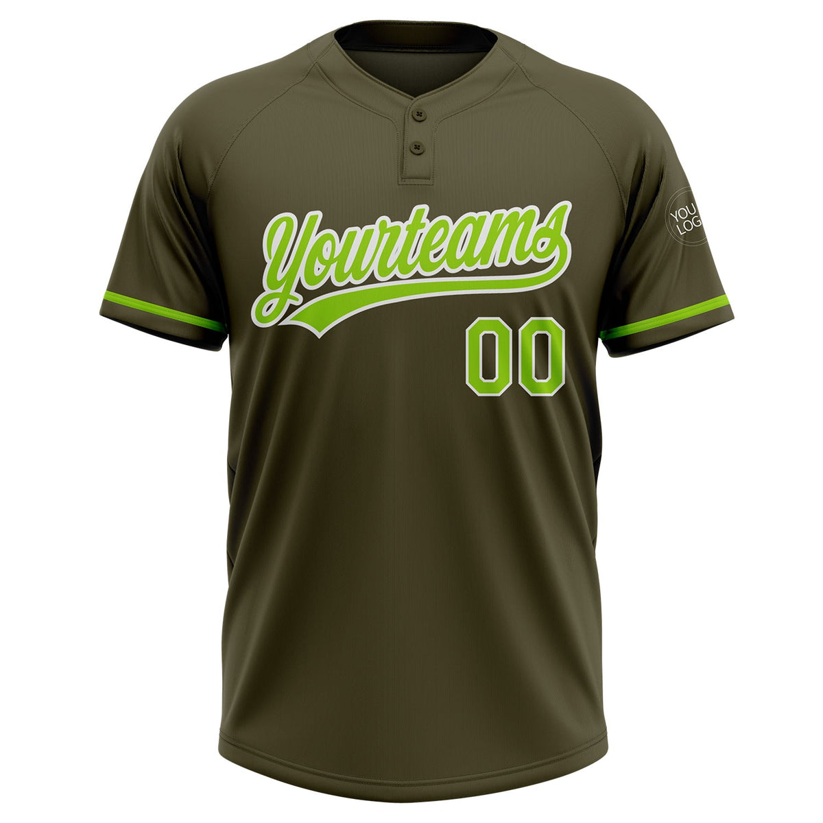 Custom Olive Neon Green-White Salute To Service Two-Button Unisex Softball Jersey Limited