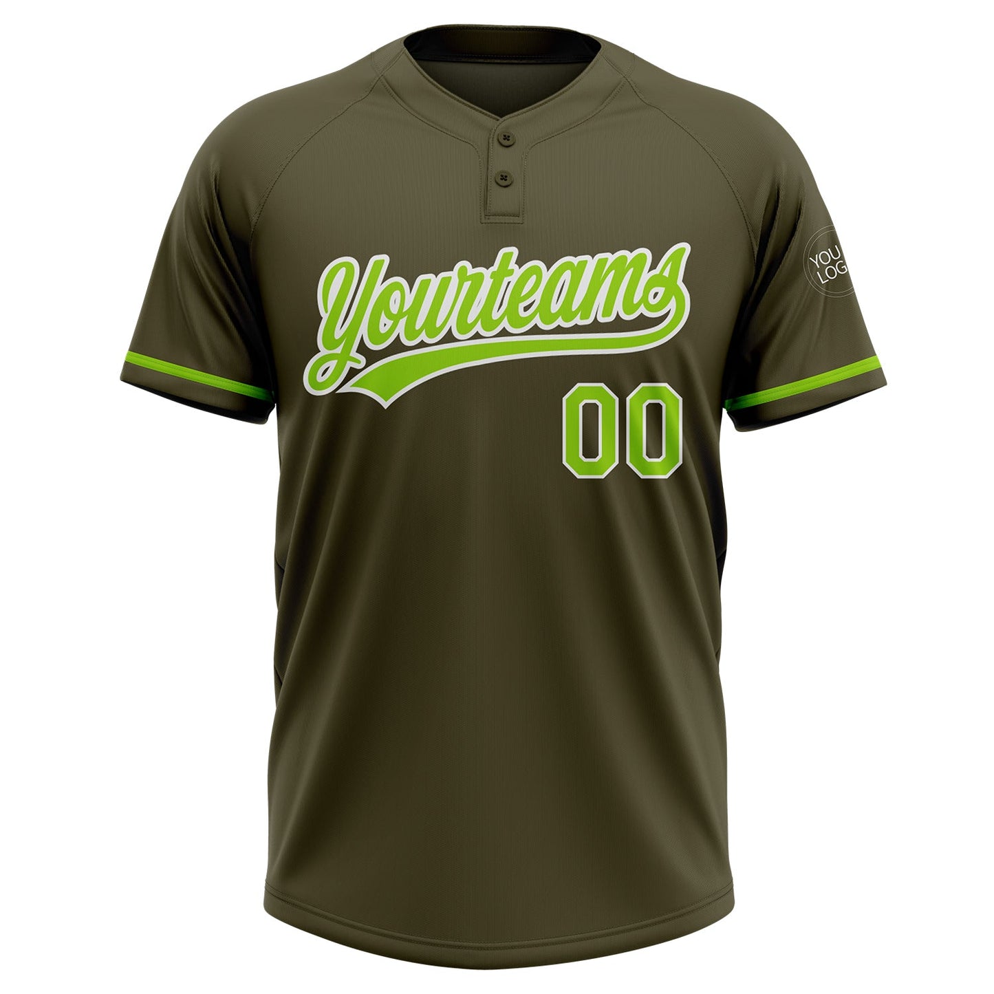 Custom Olive Neon Green-White Salute To Service Two-Button Unisex Softball Jersey Limited