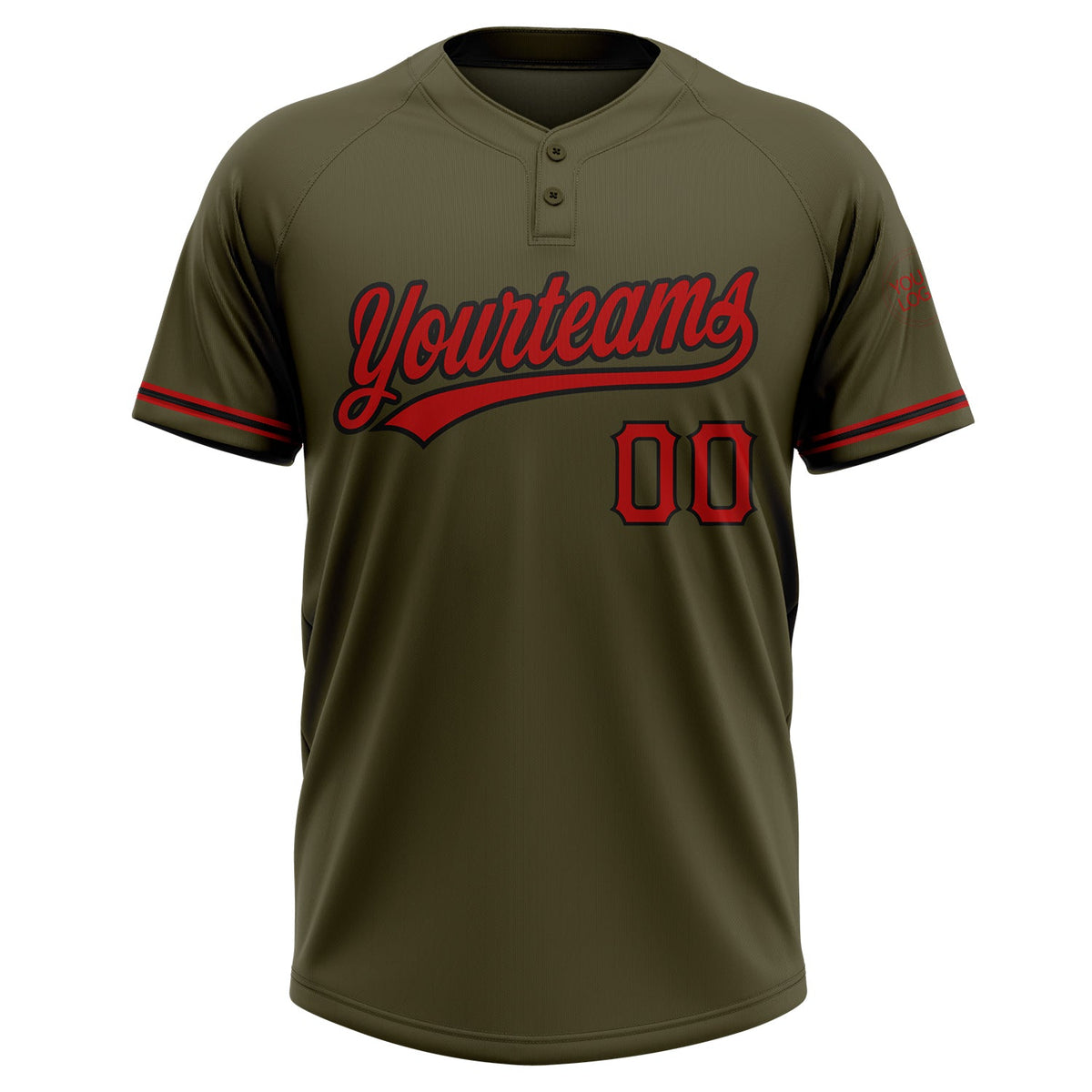 Custom Olive Red-Black Salute To Service Two-Button Unisex Softball Jersey Limited