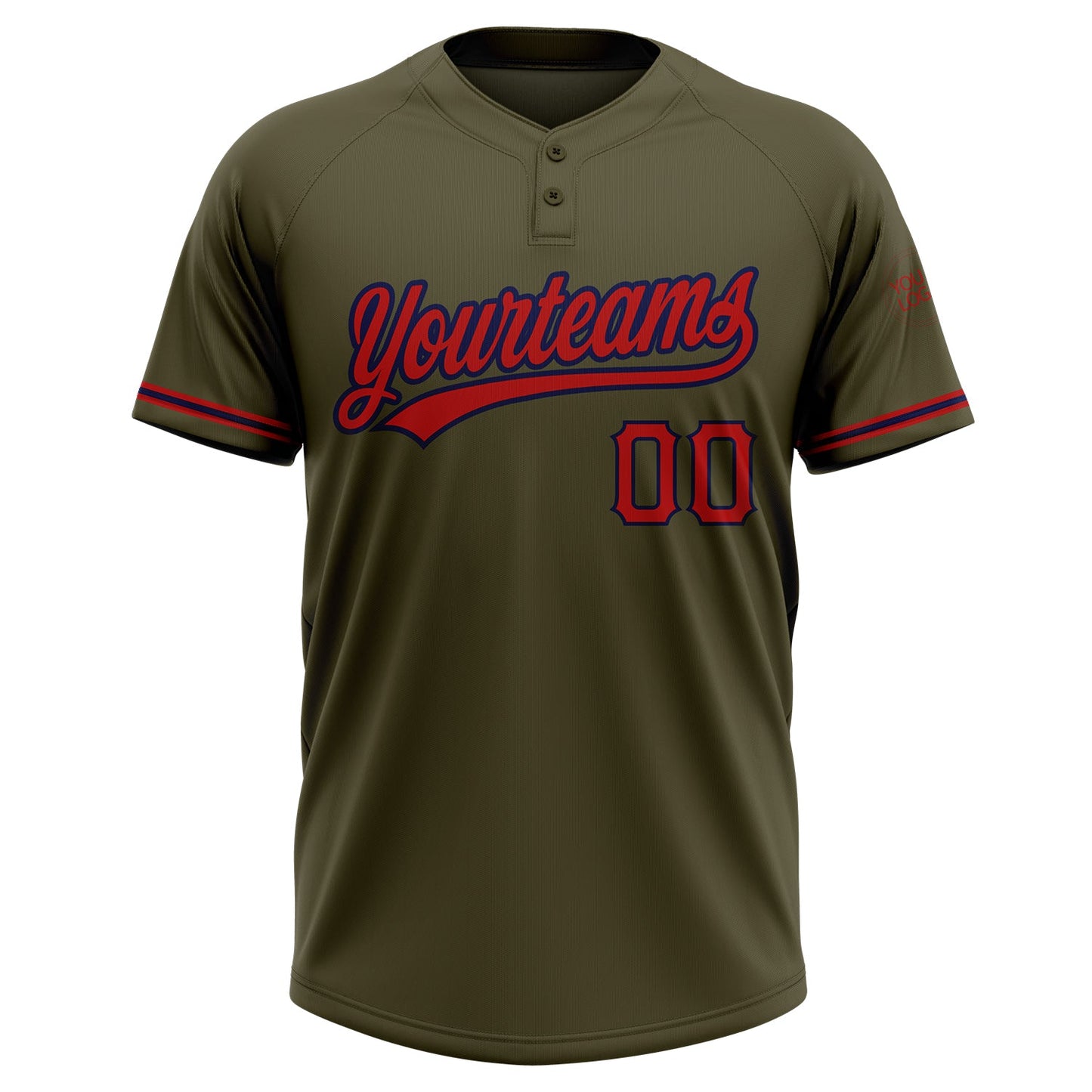 Custom Olive Red-Navy Salute To Service Two-Button Unisex Softball Jersey Limited