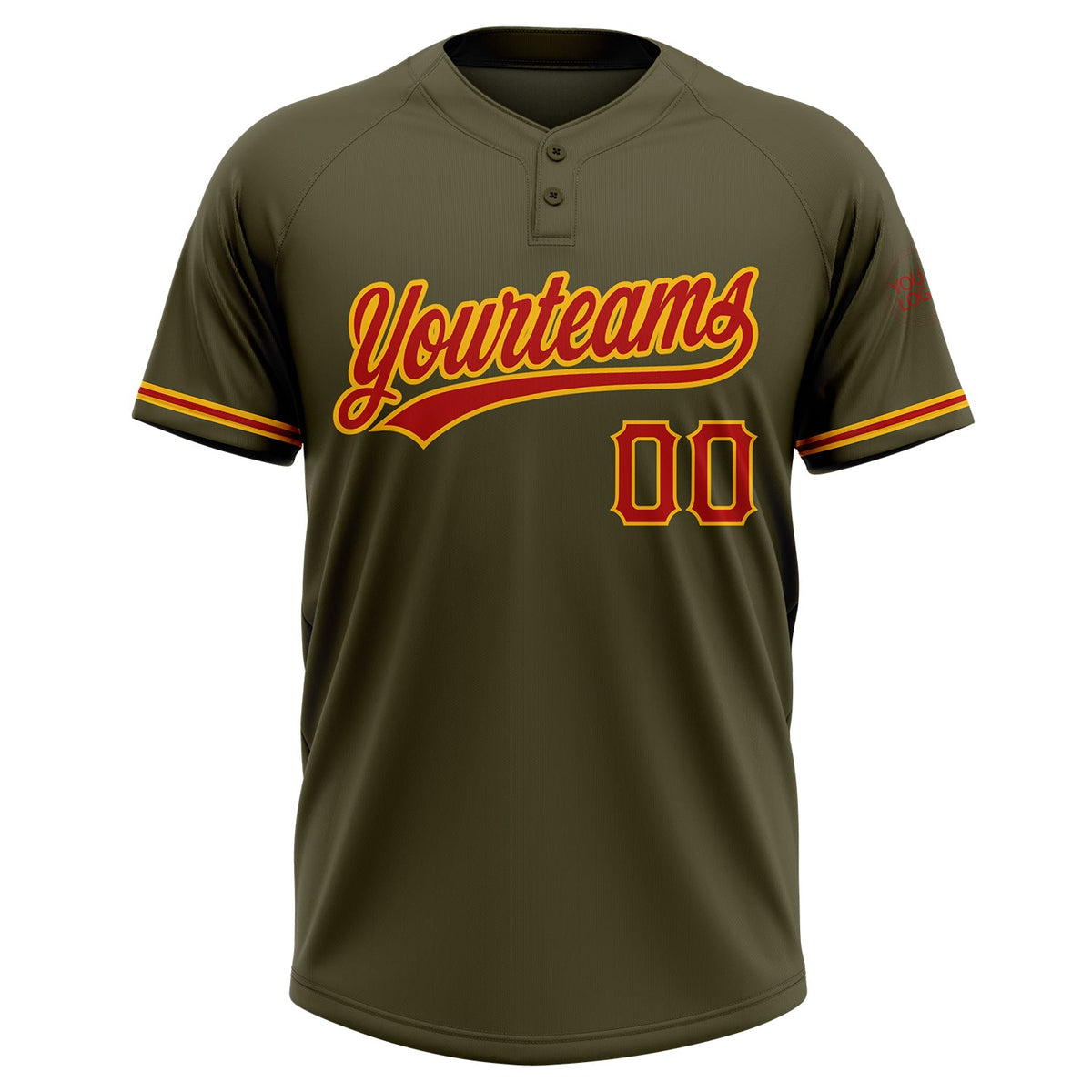 Custom Olive Red-Gold Salute To Service Two-Button Unisex Softball Jersey Limited