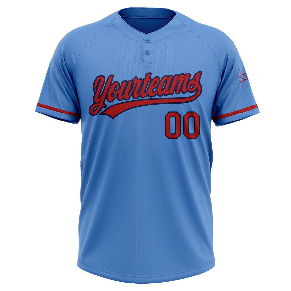 Custom Powder Blue Red-Navy Two-Button Unisex Softball Jersey Limited