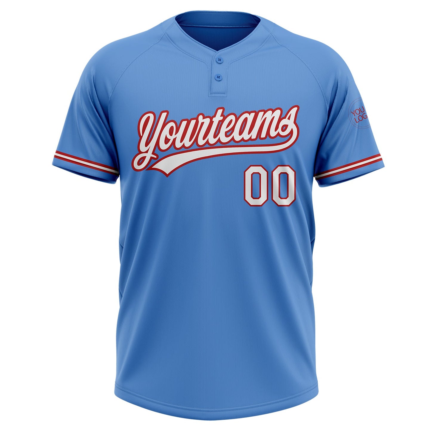 Custom Powder Blue White-Red Two-Button Unisex Softball Jersey Limited