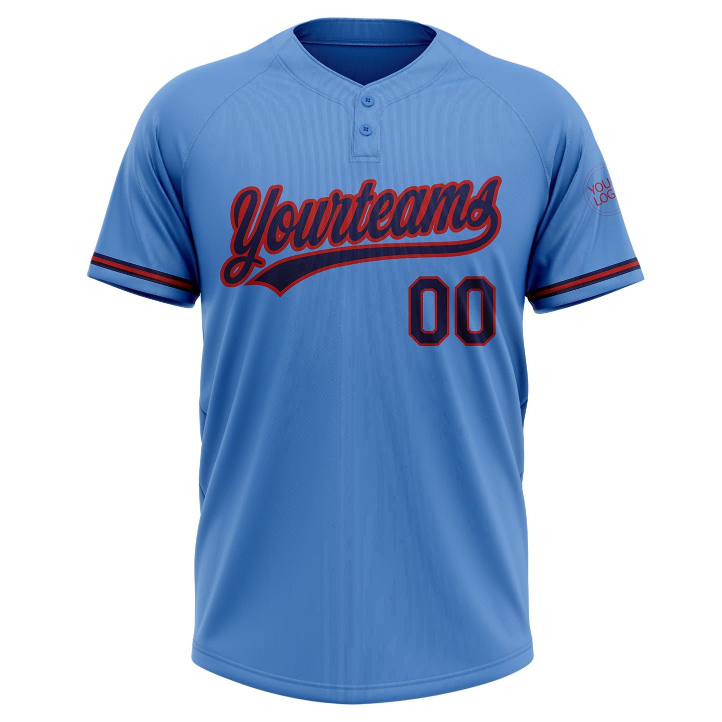 Custom Powder Blue Navy-Red Two-Button Unisex Softball Jersey Limited