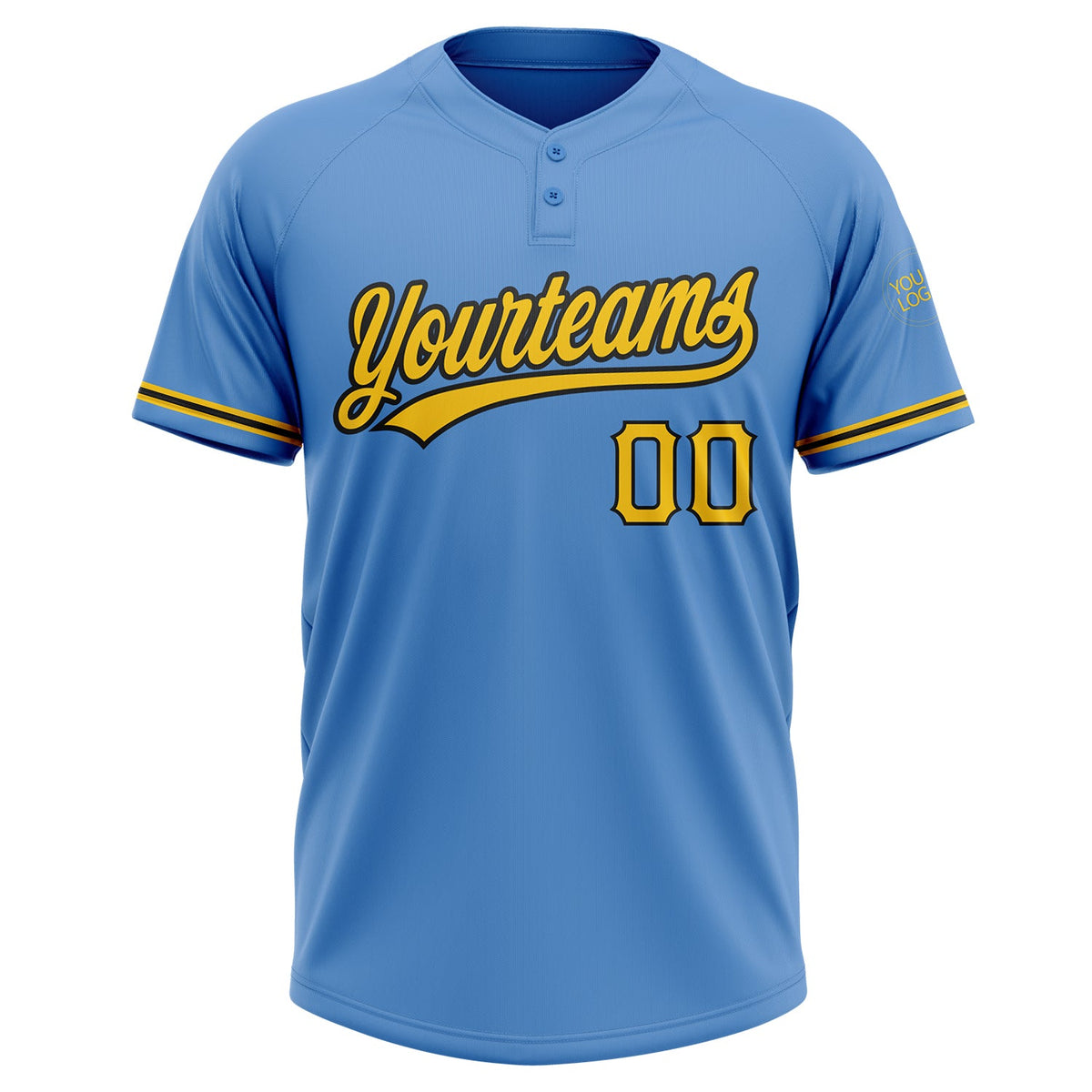 Custom Powder Blue Yellow-Black Two-Button Unisex Softball Jersey Limited
