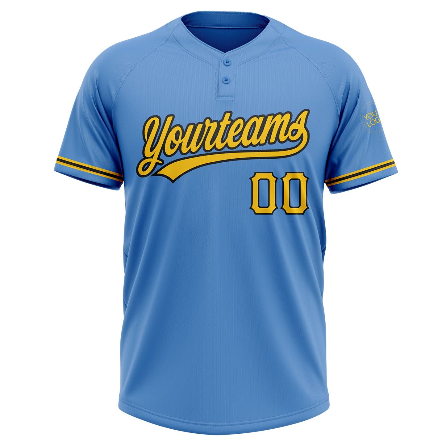 Custom Powder Blue Yellow-Black Two-Button Unisex Softball Jersey Limited