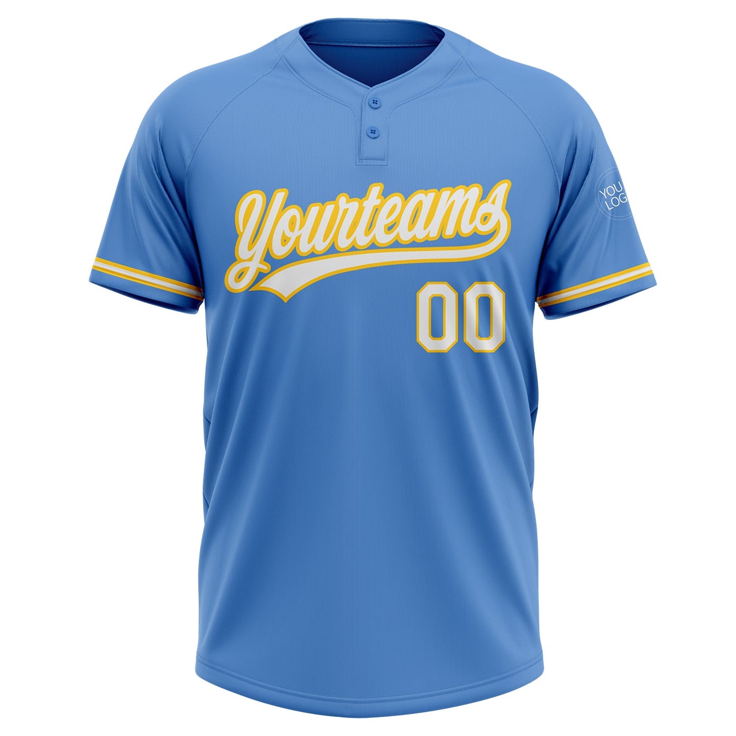 Custom Powder Blue White-Yellow Two-Button Unisex Softball Jersey Limited