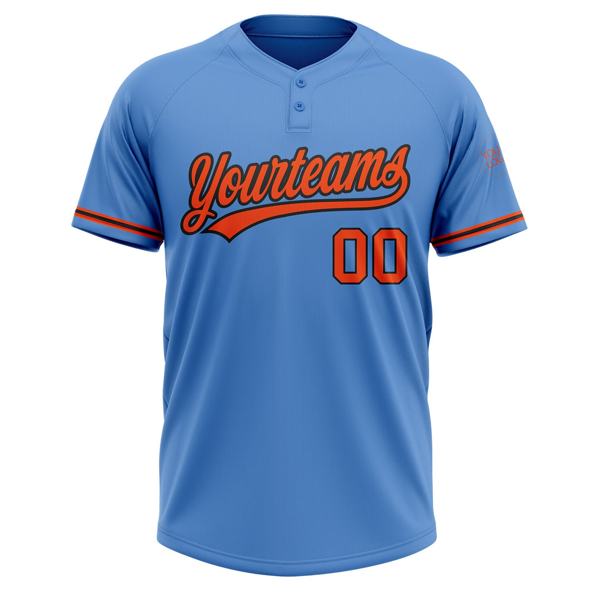 Custom Powder Blue Orange-Black Two-Button Unisex Softball Jersey Limited