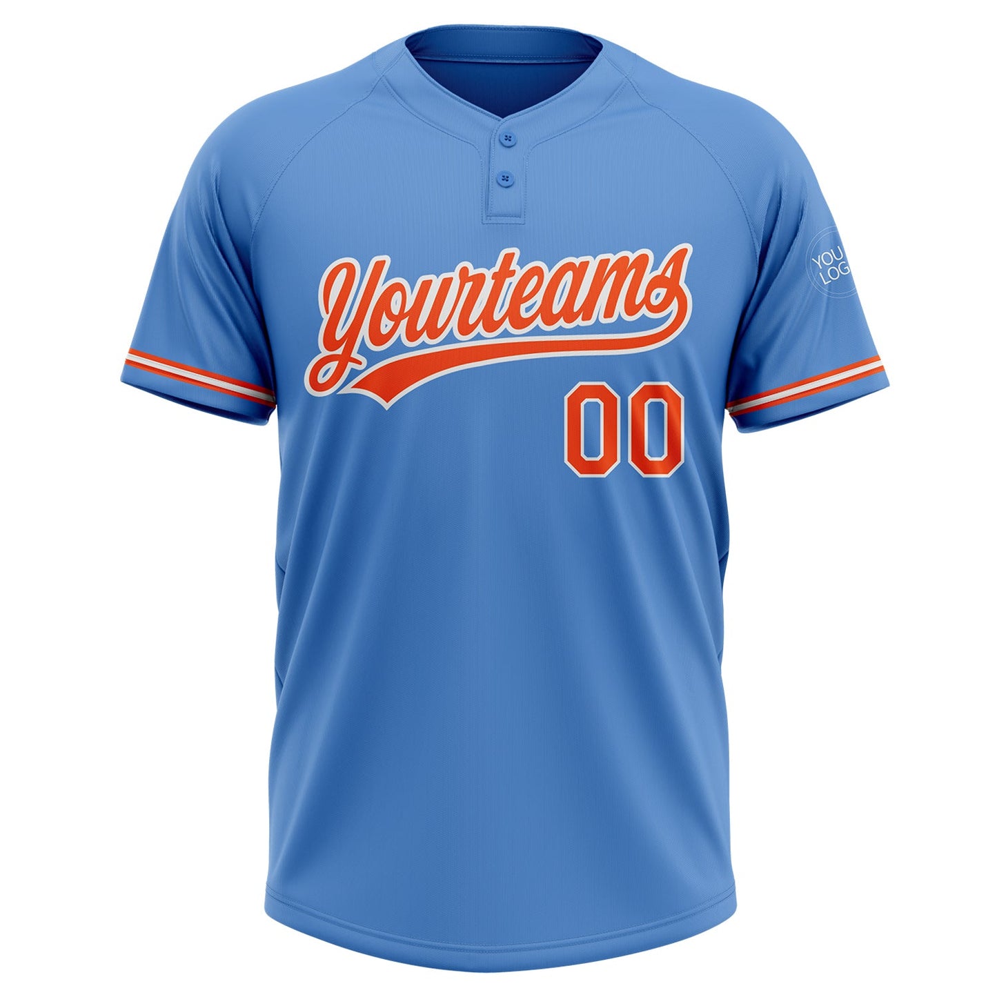 Custom Powder Blue Orange-White Two-Button Unisex Softball Jersey Limited