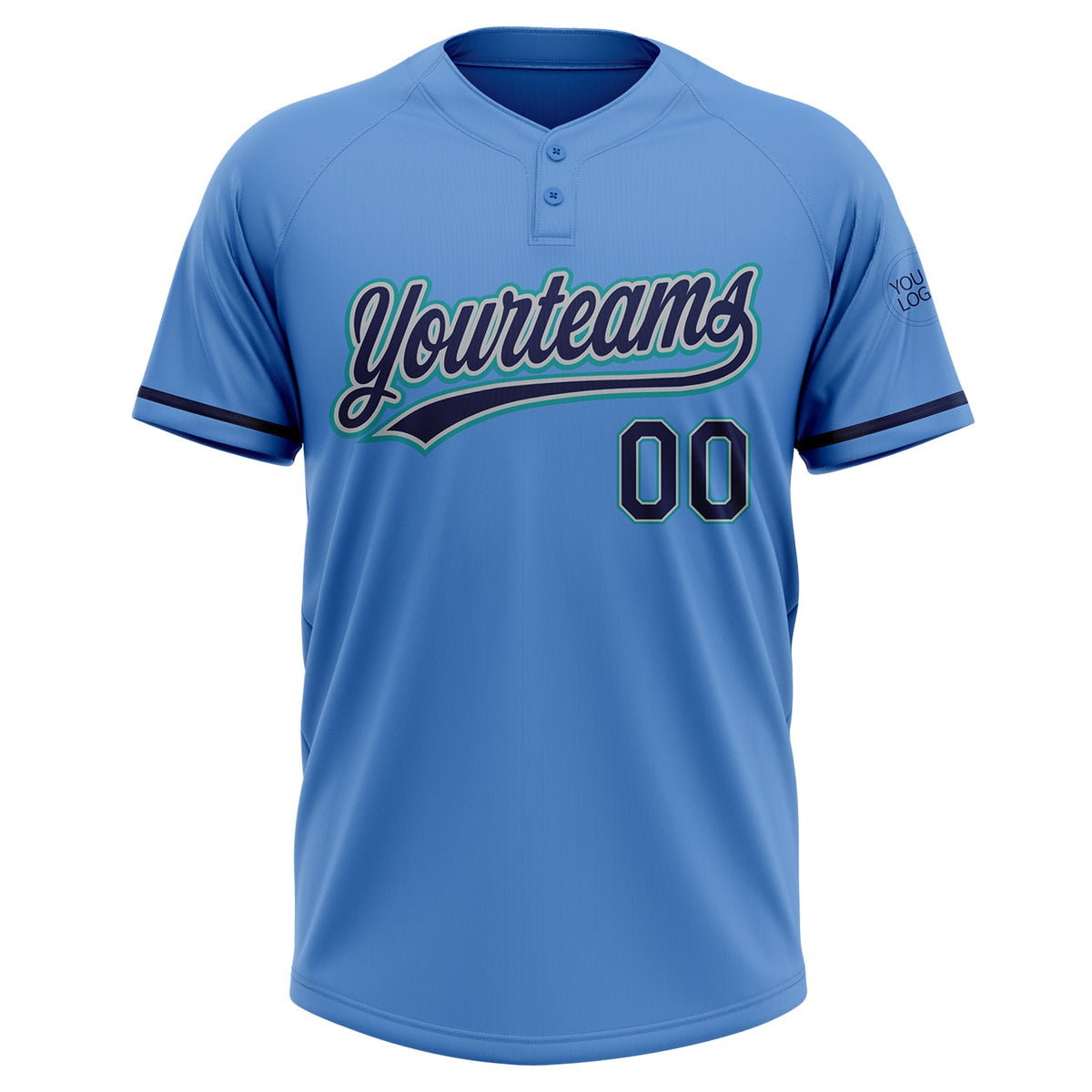 Custom Powder Blue Navy Gray-Teal Two-Button Unisex Softball Jersey Limited