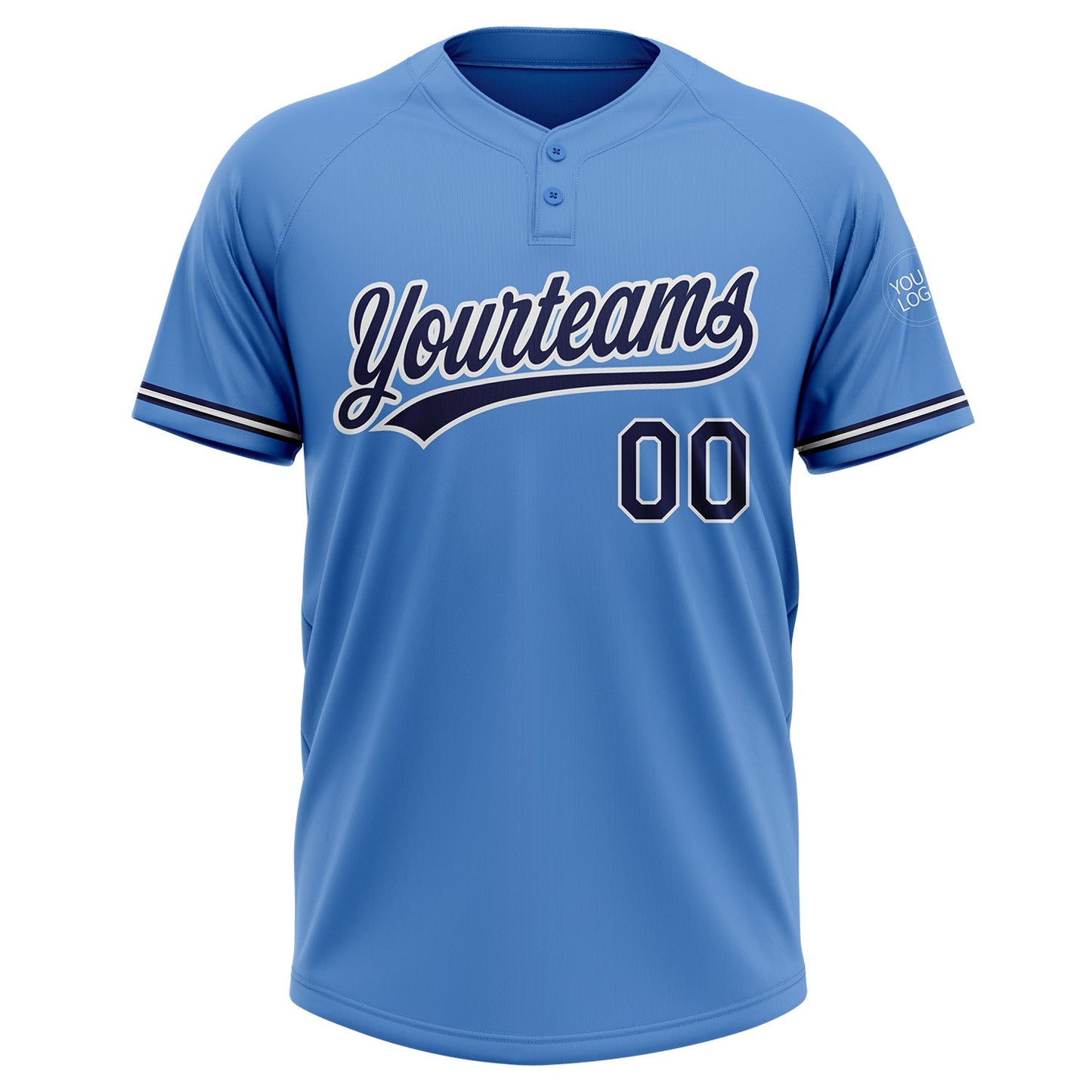Custom Powder Blue Navy-White Two-Button Unisex Softball Jersey Limited