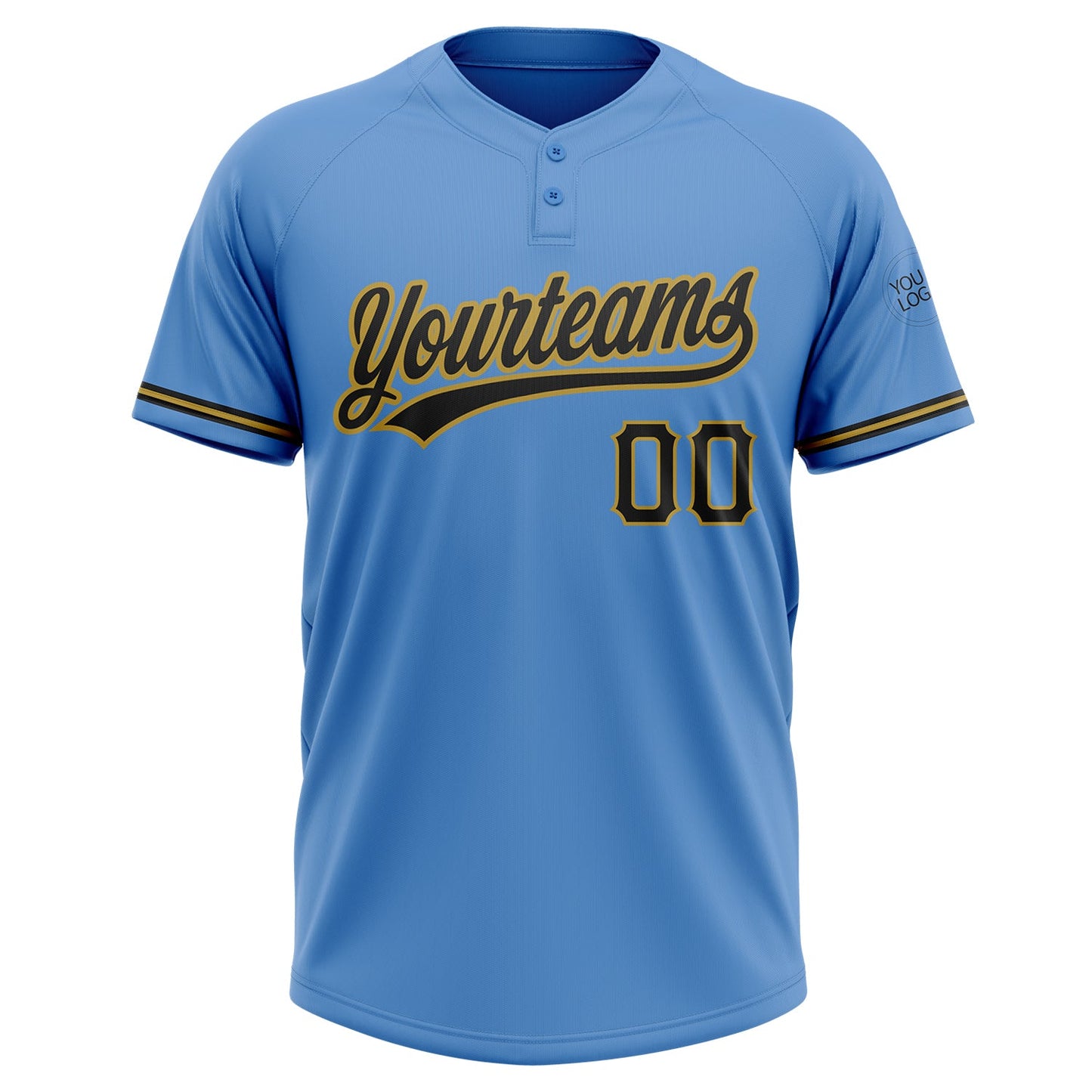 Custom Powder Blue Black-Old Gold Two-Button Unisex Softball Jersey Limited