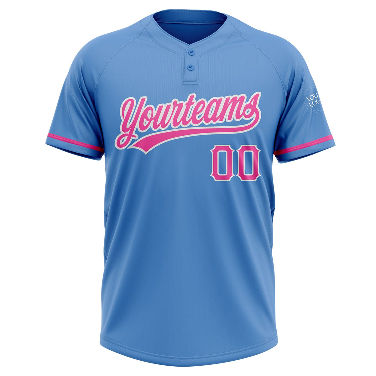Custom Powder Blue Pink-White Two-Button Unisex Softball Jersey Limited