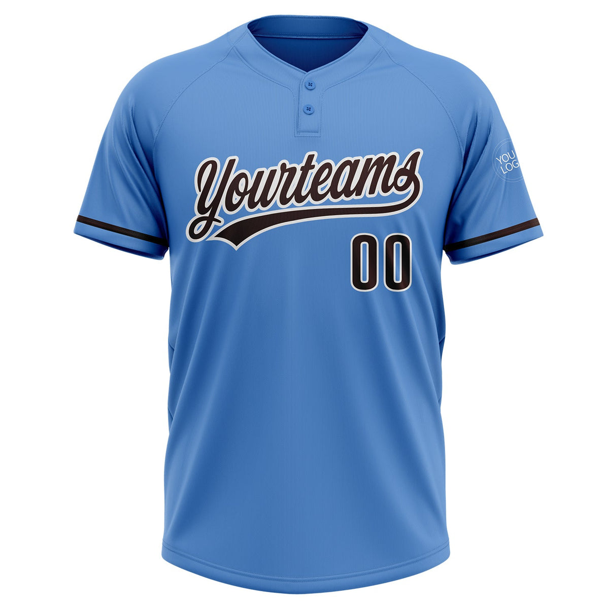 Custom Powder Blue Brown-White Two-Button Unisex Softball Jersey Limited